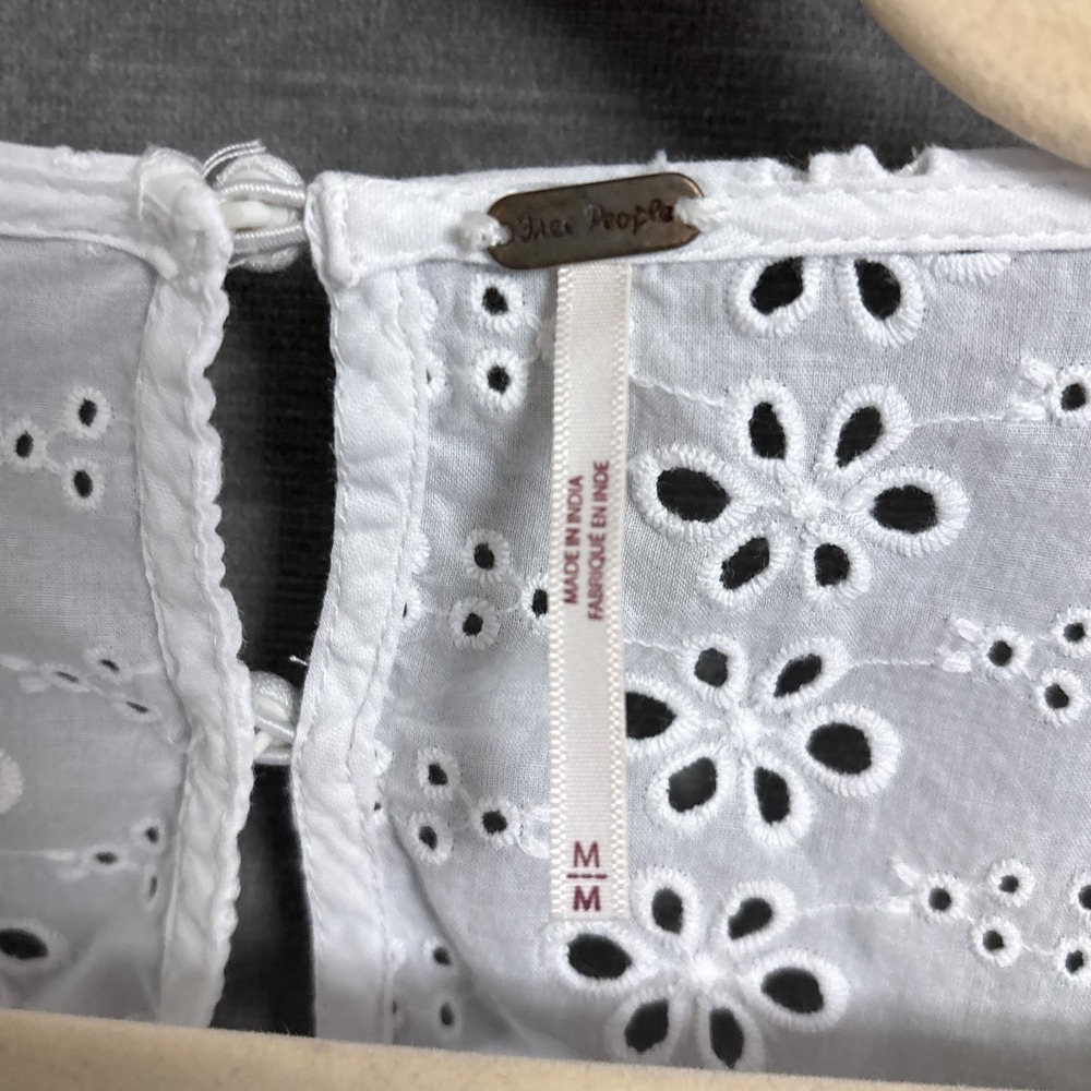 Free People Dress M White Eyelet Tiered Midi Boho Balloon Open Back Festival - Picture 9 of 13